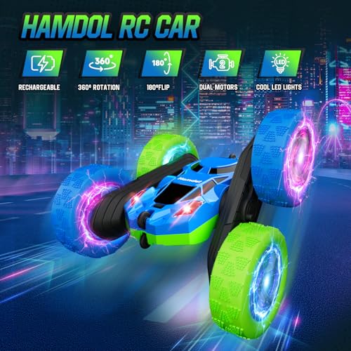 RC Cars Toys for Kids Ages 6 (Blue&green / Glow (Headlights & Wheel Lights))