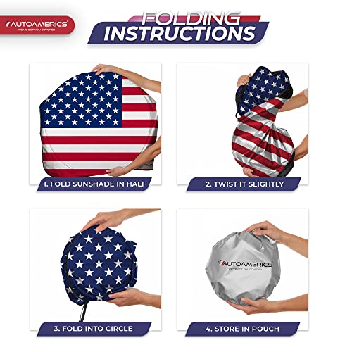 Truck Windshield Sun Shade with Storage Pouch & Anti (USA ORIGINAL FLAG / X-LARGE = 66 x 36 inches)