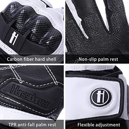 Unisex Leather Motorcycle Touch Gloves KM045 White (Medium / White/Black)