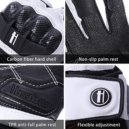 Unisex Leather Motorcycle Touch Gloves KM045 White (X-Large / White/Black)