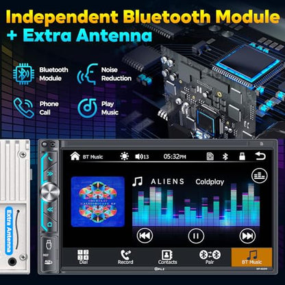 7" Wireless Double Din Car Stereo Apple Carplay Radio Screen for Car Audio Receivers (7")