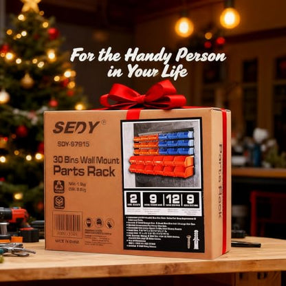 30-Bin Wall-Mounted Storage Rack System - Heavy-Duty Garage Tool Organizer for Screws, Nuts, Bolts, Nails, Beads, and Small Hardware Parts - Easy Installation and Customizable