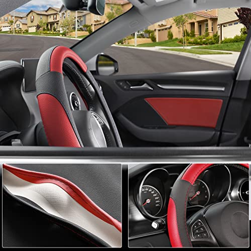 Car Steering Wheel Cover for Prius Civic Model 3 (Small size[14''-14 1/4''] / Black and Red)