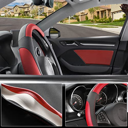 Car Steering Wheel Cover for Prius Civic Model 3 (Small size[14''-14 1/4''] / Black and Red)