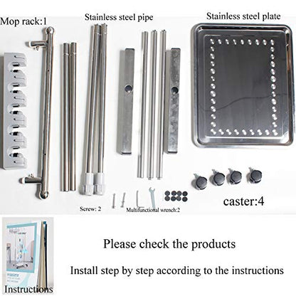 movable mop broom holder put wet mops floor standing cleaning tool rack stainless for schools (5slots)