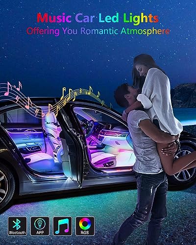 RGB LED Strip Lights for Car App Control with Remote Led Lights car Interior with Charger Music Sync Under Dash Footwell Neon Lighting Kit w (4 IN 1 48SMD)