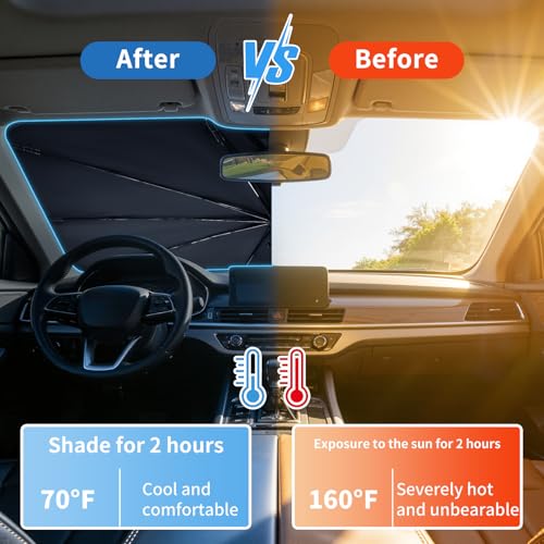 2026 Upgraded Car Windshield Sun Shade Umbrella Foldable Sunshade UV Block (L)