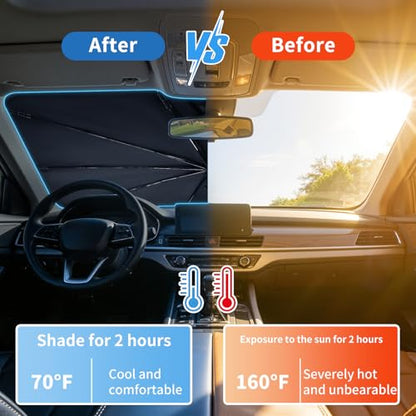 2026 Upgraded Car Windshield Sun Shade Umbrella Foldable Sunshade UV Block (L)
