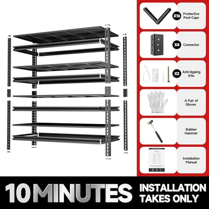 4 Tier 40" W X 20" D X 60" H Storage Shelves 2200LBS Garage Shelving Metal Storage Shelf Adjustable Metal Racks with Shelves Heavy Duty Shelving Units and Storage Utility Shelf (Black-visible Hole / 40"W X 20"D X 60"H)