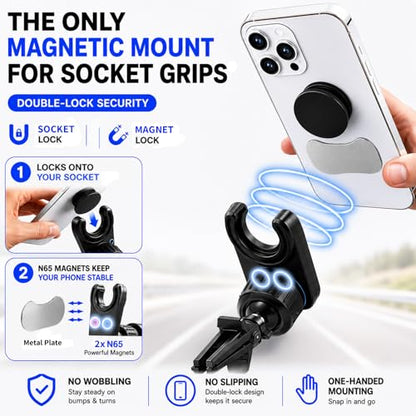 2X Hold Magnetic Car Mount for PopSockets (Car Mount)