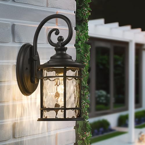 Farmhouse Outdoor Light Fixture (Black - Water Ripple Glass / 15.5 Inch)