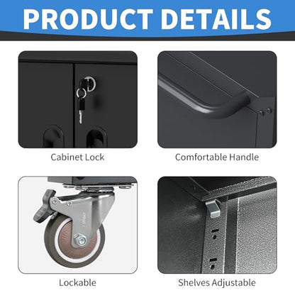 Metal Storage Cabinet for Garage (Black / M - 2 Doors (Wheeled))