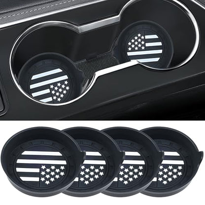4 Pack Car Cup Coaster Silicone Spill (Black American Flag / 4 Pack)