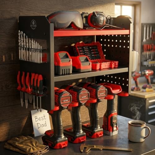 Power Tool Organizer Wall Mount (4 Drill Holder / Red)