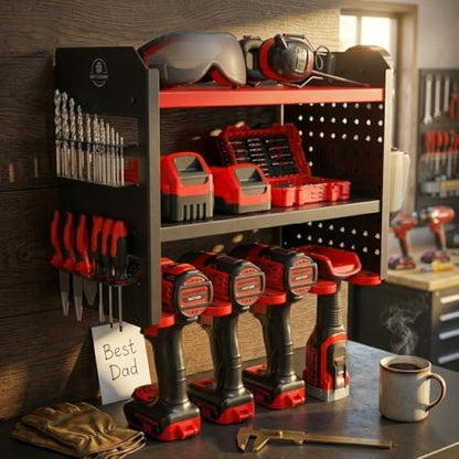 Power Tool Organizer Wall Mount (4 Drill Holder / Red)