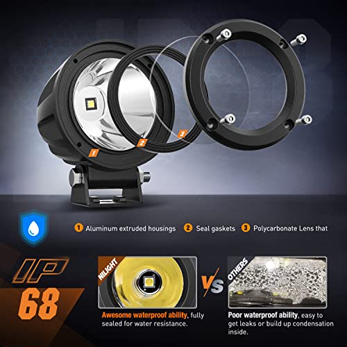 2 PCS 3" Spot Round LED Light Pods (2Pcs White Lights +Wiring harness)