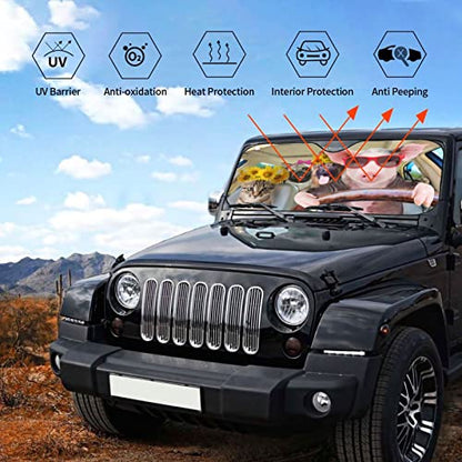 Car Windshield Sunshade Front Window Sunflower Pig Dog cat Drive Sun Visor Protector Foldable Shield Cover for Truck SUV (Black13 / Small)