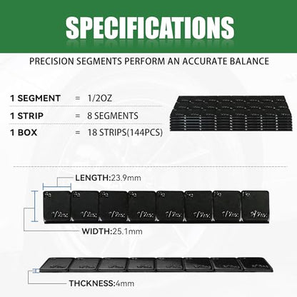 1 2 oz Stick On Wheel Weights 144pcs 72oz Low Profile Black (0.5oz-144PCS / Black)