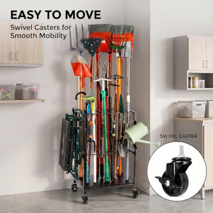 Garden Tool Organizer for Garage Corner (Quadrangel-Wheels-Black)