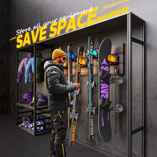 Ski & Snowboard Wall Rack for Garage Wall Fits Any Ski (Lemon Yellow / 4 Pack)