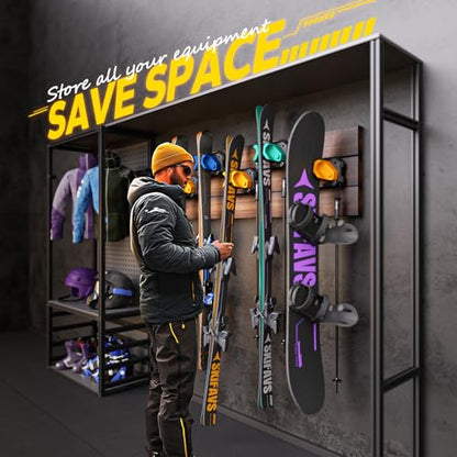 Ski & Snowboard Wall Rack for Garage Wall Fits Any Ski (Lemon Yellow / 4 Pack)