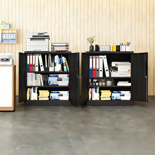 Metal Storage Cabinet for Garage (Black / M - 2 Doors & 3 Shelves (Wheelless))