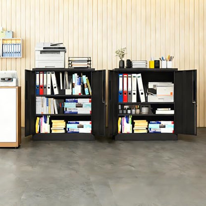 Metal Storage Cabinet for Garage (Black / M - 2 Doors & 3 Shelves (Wheelless))