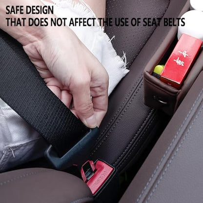 Universal Fit Premium Leather Car Seat Gap Filler Organizer (Brown，2 Pack)