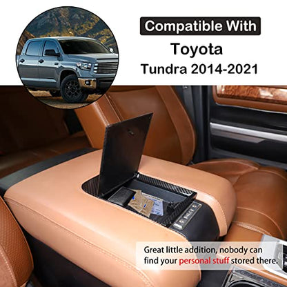 Car Armrest Hidden Storage Box Compatible with Toyota Tundra 2014 (Carbon Fiber Pattern)