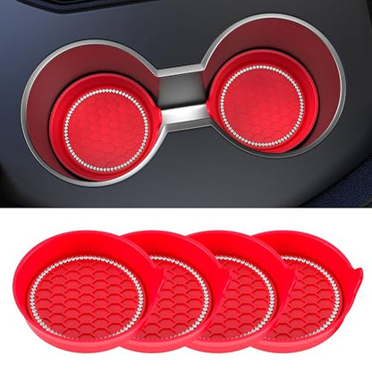 4 Pack Car Cup Holder Coaster Bling Crystal Rhinestone Car Interior (Red / 4 Pack)