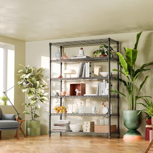 6 Tier Heavy Duty Metal Wire Shelving Unit (6 Tier, 17.7" D x 47.2" W x 82.7" H / Black)