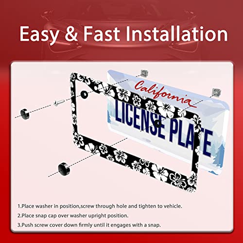 Hibiscus Hawaii Flowers License Plate Frames Floral License Plate Holder (Black White Hibiscus)