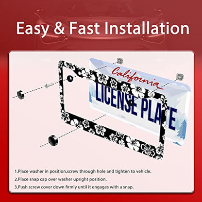 Hibiscus Hawaii Flowers License Plate Frames Floral License Plate Holder (Black White Hibiscus)