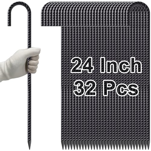 Rebar Stakes 24 Inch J Hook Heavy Duty (J-24 Inch-32 Pcs / J-24 Inch-Φ3/8"-Black)