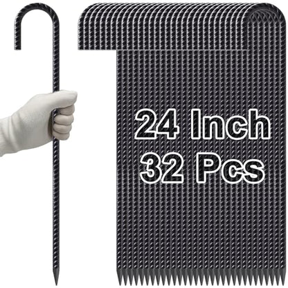 Rebar Stakes 24 Inch J Hook Heavy Duty (J-24 Inch-32 Pcs / J-24 Inch-Φ3/8"-Black)
