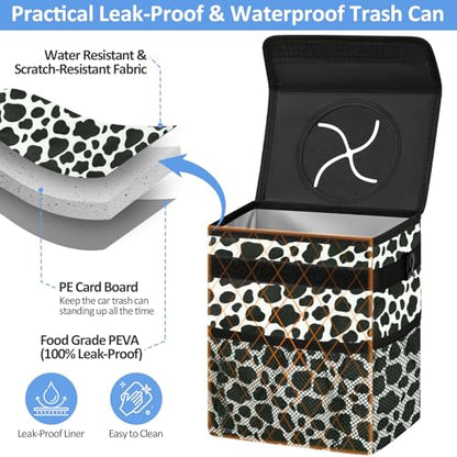 Leak Proof Car Trash Can with Lid Large Cow Print (Cow Print / 3 Gallons)