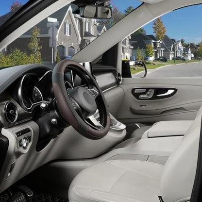 Steering Wheel Cover 14.5 (Standard size[14 1/2''-15''] / Black and Dark Brown)