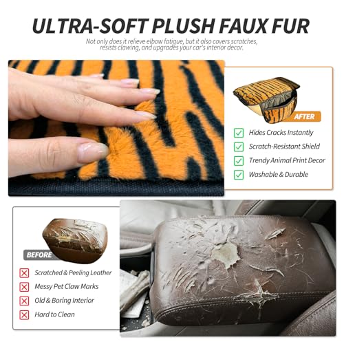 Plush Animal Print Car Center Console Cover with Side Pockets