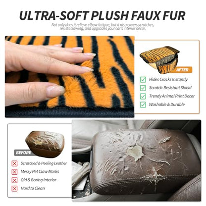 Plush Animal Print Car Center Console Cover with Side Pockets