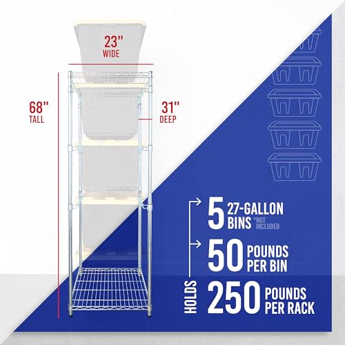 5 Tier Steel Tote Rack for 27 Gallon Bins (1 Pack / Silver)