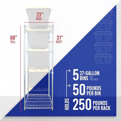 5 Tier Steel Tote Rack for 27 Gallon Bins (1 Pack / Silver)