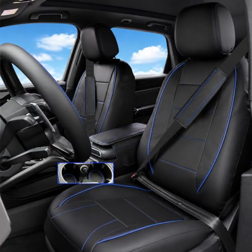 10 PCS Leather Car Seat Covers Front Seats Set (Steering Wheel Cover Set / Black and blue)