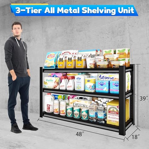 3 Tier Garage Shelving Heavy Duty (Black / 48" W x 18" D-3Tier)