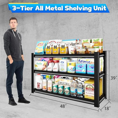 3 Tier Garage Shelving Heavy Duty (Black / 48" W x 18" D-3Tier)
