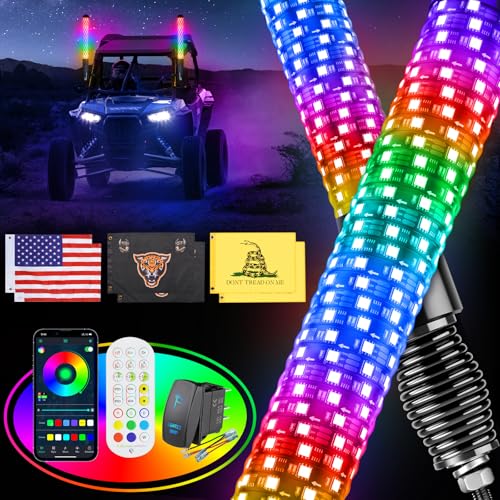 2PCS 2FT Fat Whip Lights for UTV ATV with Spring Base (2FT-2PCS)