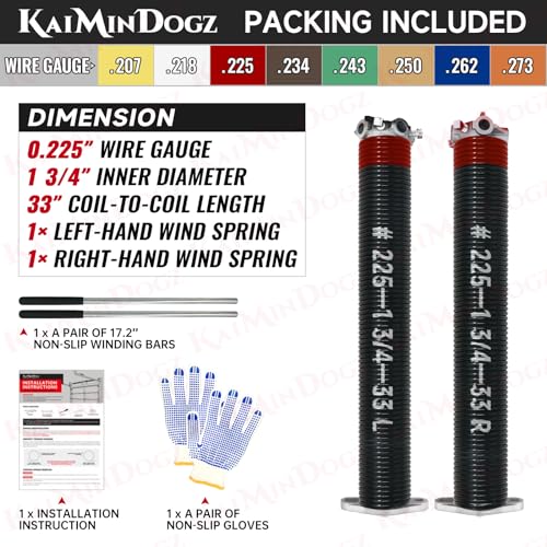 Pair of 1.75" Garage Door Torsion Springs Set with Non (0.225X1.75"X33")
