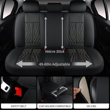 Leather Car Seat Covers 5 Pieces (Black 1/Full Set)