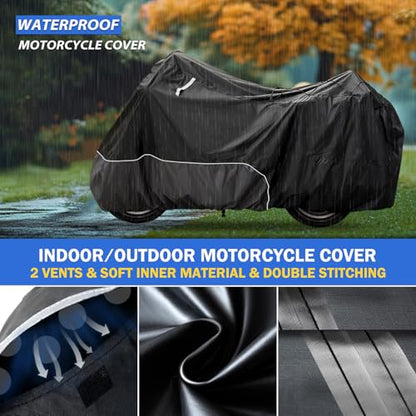 Motorcycle Cover for Harley Davidson Touring Waterproof Heavy Duty (110"-Touring Ultra)