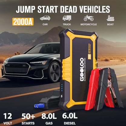 GP2000 2000A Portable Car Battery Jump Starter for 12V Vehicle (Yellow)