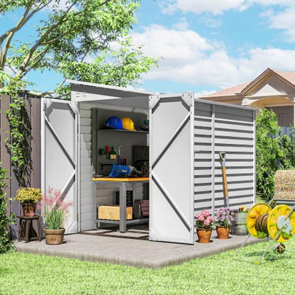 4.6' x 9' Steel Outdoor Storage Shed Waterproof Lean (White)